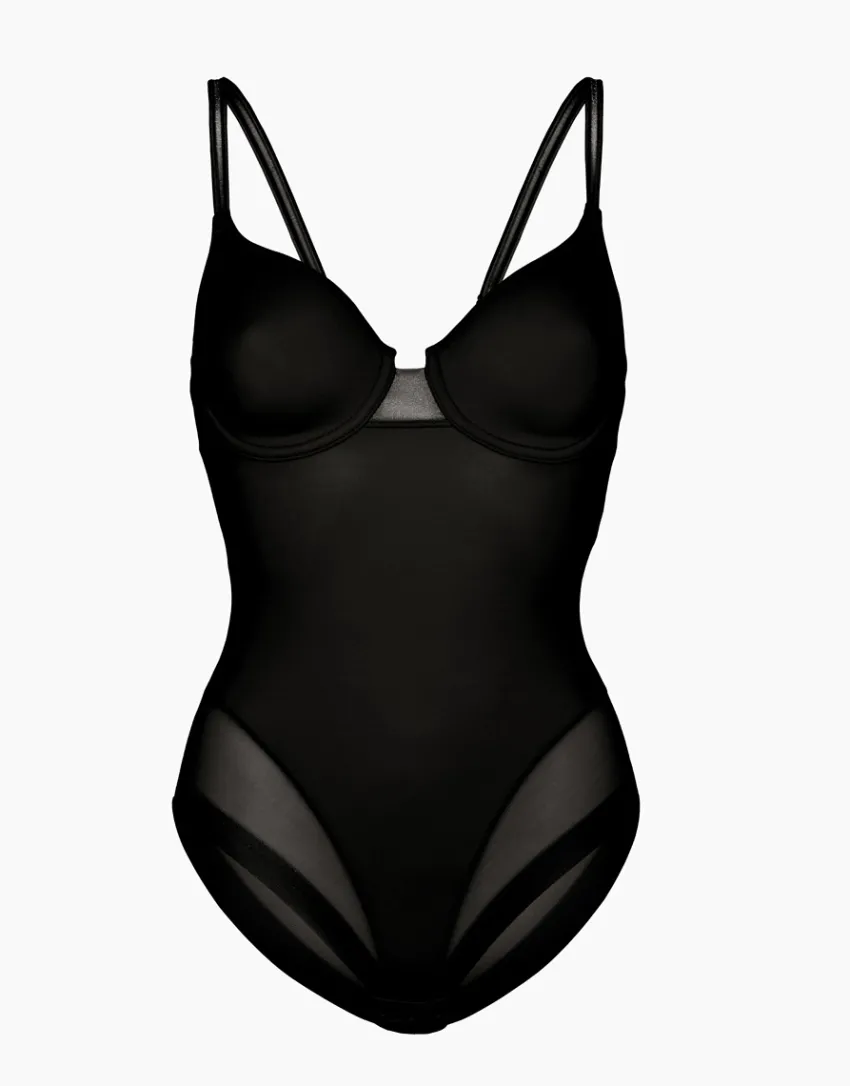 Donna LOVABLE Body E Lingerie-Body contenitivo con ferretto in microfibra e tulle Millenium Equilibre, REF# 3005