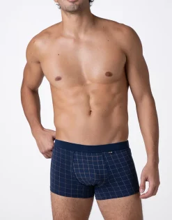 Uomo LOVABLE Boxer-Boxer Casual Stretch Cotton, blu check cognacREF# L0DL4