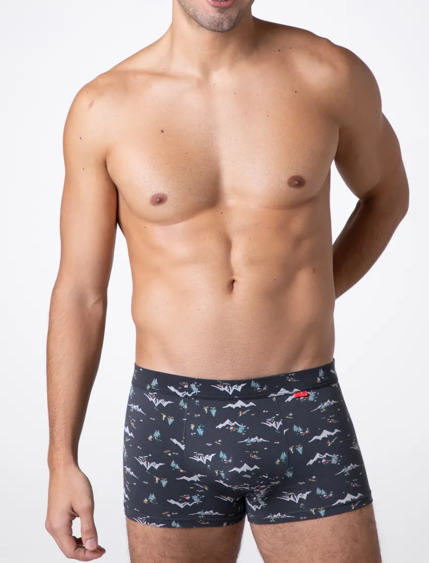 Uomo LOVABLE Boxer-Boxer Funny Xmas in stretch cotton, stampa montagnaREF# L0E9W