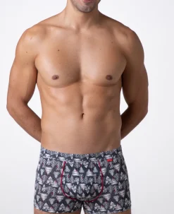 Uomo LOVABLE Boxer-Boxer Funny Xmas in stretch cotton, stampa alberiREF# L0E9W