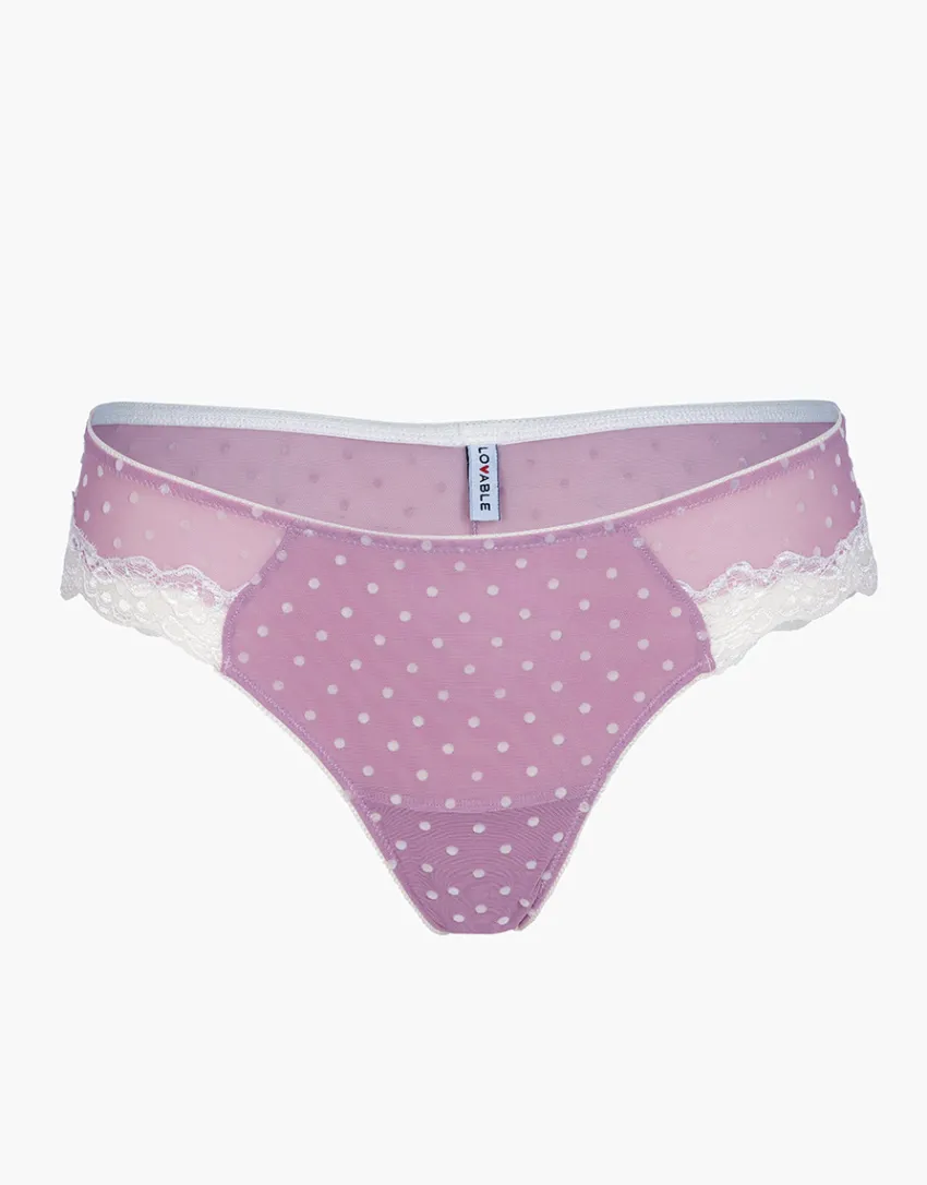 Donna LOVABLE Brasiliani-Brasiliano Velvet Tulle in pizzo e tulle, rosa pois avorioREF# L0DK6
