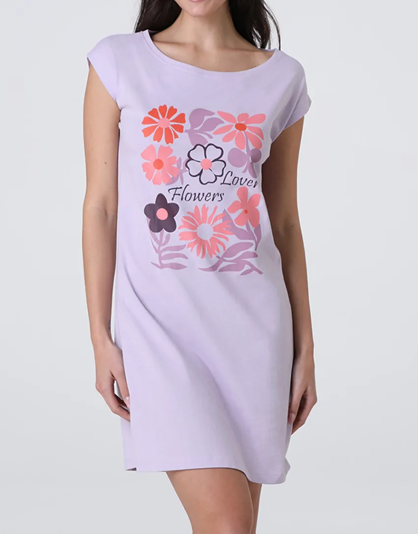 Donna LOVABLE Camicie Da Notte-Camicia da Notte Manica Corta in Jersey, lillaREF# L0EHK