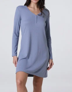 Donna LOVABLE Camicie Da Notte-Camicia da Notte Scollo a V Manica Lunga Rib, REF# L0EHL