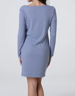 Donna LOVABLE Camicie Da Notte-Camicia da Notte Scollo a V Manica Lunga Rib, REF# L0EHL