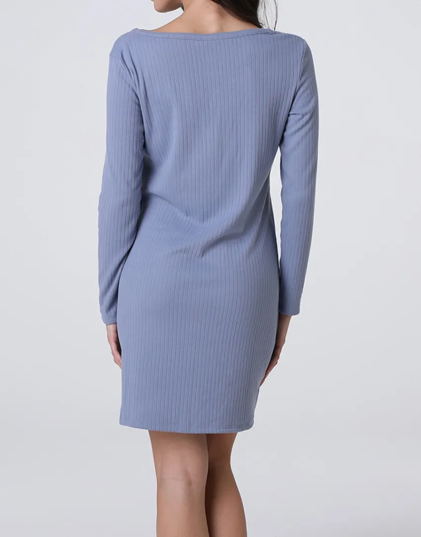 Donna LOVABLE Camicie Da Notte-Camicia da Notte Scollo a V Manica Lunga Rib, REF# L0EHL