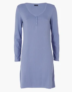 Donna LOVABLE Camicie Da Notte-Camicia da Notte Scollo a V Manica Lunga Rib, REF# L0EHL