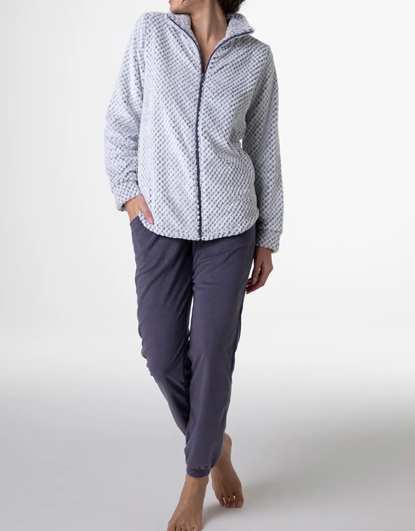 Donna LOVABLE Homewear|Pigiami Donna-Homewear Aperto in Pelliccetta jacquard e Micropile, REF# L0DNF