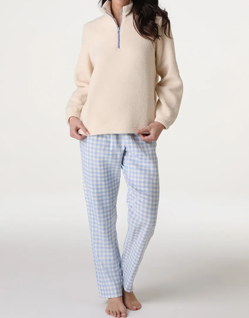 Donna LOVABLE Homewear|Pigiami Donna-Homewear Chiuso con mezza Zip in Flanella e Pelliccetta, REF# LLELK