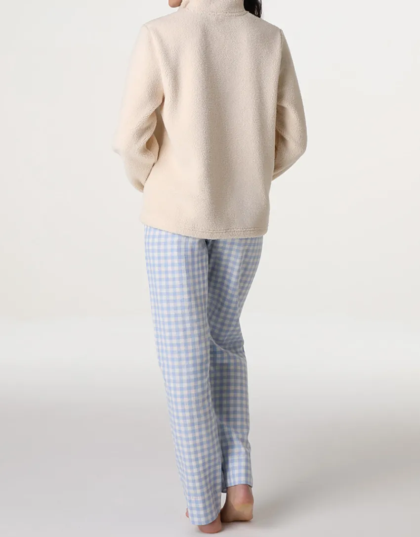 Donna LOVABLE Homewear|Pigiami Donna-Homewear Chiuso con mezza Zip in Flanella e Pelliccetta, REF# LLELK