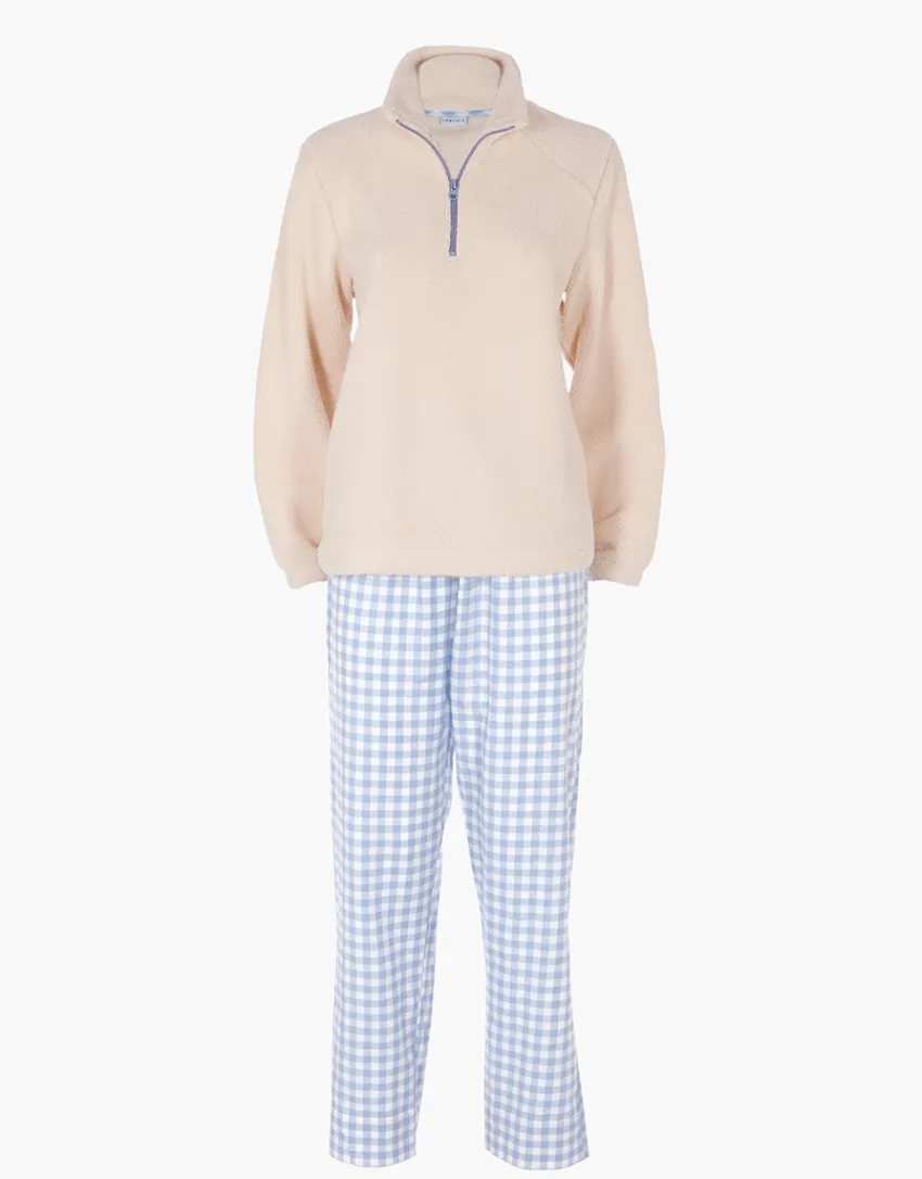 Donna LOVABLE Homewear|Pigiami Donna-Homewear Chiuso con mezza Zip in Flanella e Pelliccetta, REF# LLELK