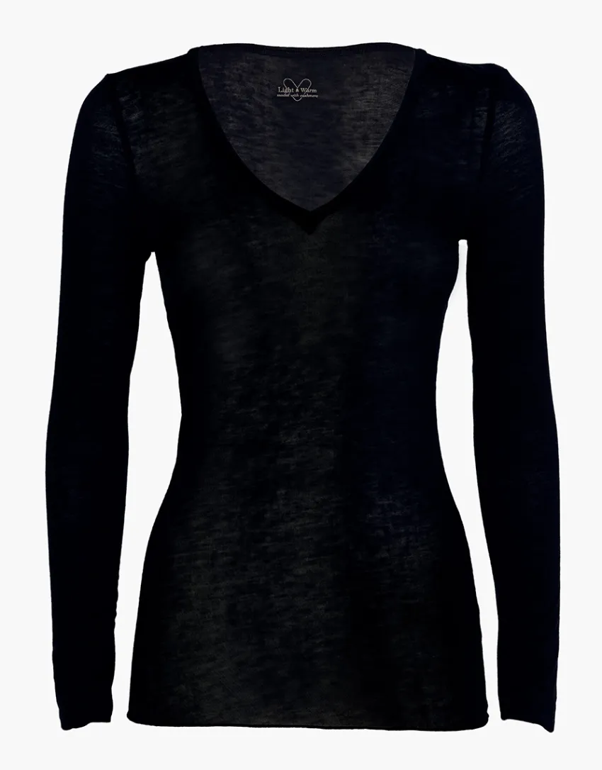 Donna LOVABLE Maglie-Maglia a manica lunga con scollo a V in modal e cashmere, REF# L0DVE