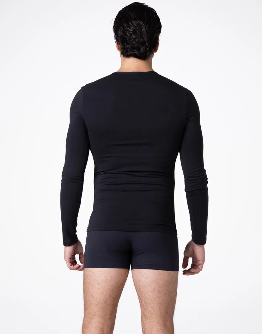 Uomo LOVABLE T-Shirt-Maglia girocollo manica lunga Warm Sensation in Stretch Cotton, REF# L041Z