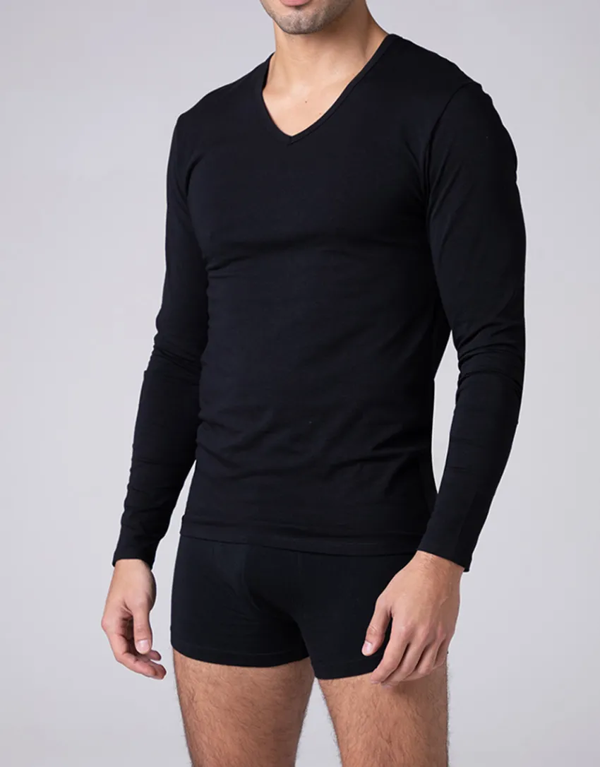 Uomo LOVABLE T-Shirt-Maglia Manica Lunga scollo a V Cool Sensation in Stretch Cotton, REF# L0DGQ