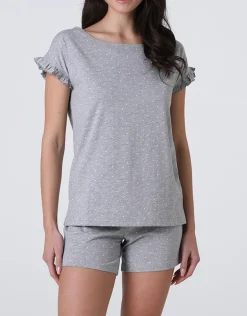 Donna LOVABLE Pigiami Donna-Pigiama Corto in Jersey, grigio melange a poisREF# L0EHY
