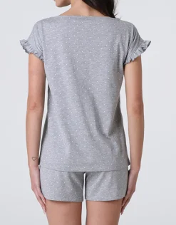 Donna LOVABLE Pigiami Donna-Pigiama Corto in Jersey, grigio melange a poisREF# L0EHY