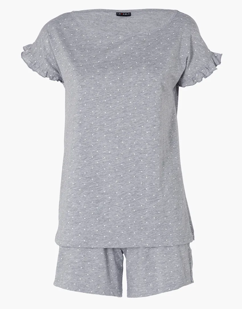 Donna LOVABLE Pigiami Donna-Pigiama Corto in Jersey, grigio melange a poisREF# L0EHY