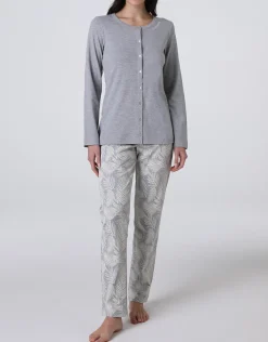 Donna LOVABLE Pigiami Donna-Pigiama Lungo Aperto in Interlock, ngeREF# L0EI2