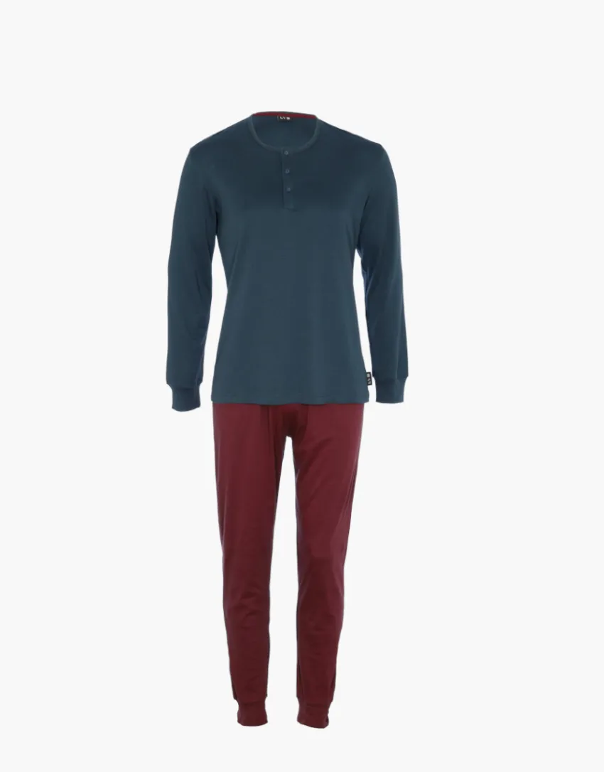 Uomo LOVABLE Pigiami-Pigiama Lungo Collo Serafino in Interlock, REF# L0DLY