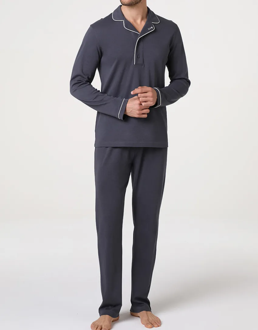 Uomo LOVABLE Pigiami-Pigiama Lungo Collo Serafino in Interlock, REF# LLELT