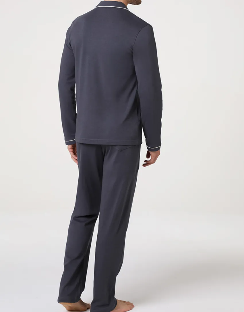 Uomo LOVABLE Pigiami-Pigiama Lungo Collo Serafino in Interlock, REF# LLELT