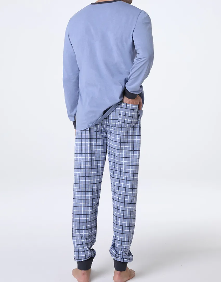 Uomo LOVABLE Pigiami-Pigiama Lungo Collo Serafino in Jersey, REF# L0EI8