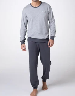 Uomo LOVABLE Pigiami-Pigiama Lungo Girocollo Interlock, grigio melangeREF# L0E91