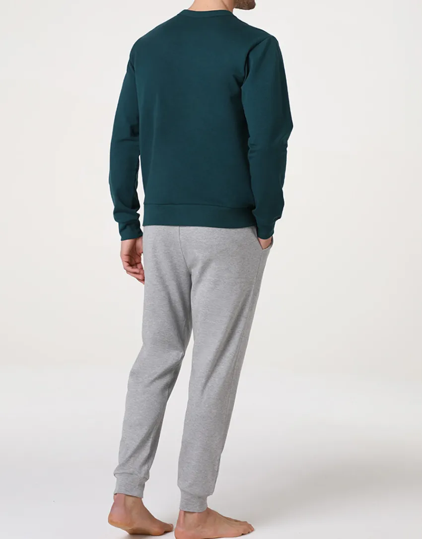 Uomo LOVABLE Pigiami-Pigiama Lungo Girocollo in Felpa e Interlock, verde scuroREF# LLELQ