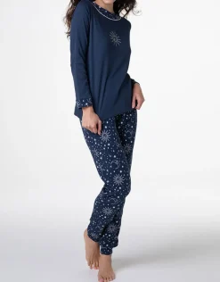 Donna LOVABLE Pigiami Donna-Pigiama Lungo in Interlock, blu navyREF# L0E9G