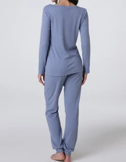 Donna LOVABLE Pigiami Donna-Pigiama Lungo Scollo a V Rib, REF# L0EI3