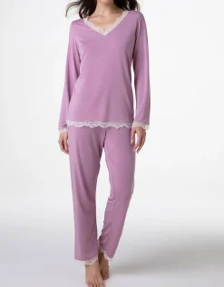 Donna LOVABLE Pigiami Donna-Pigiama Lungo scollo a V in Modal, REF# L0DMV