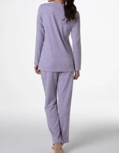 Donna LOVABLE Pigiami Donna-Pigiama Lungo scollo a V in Interlock garzato, REF# L0DNG
