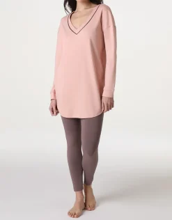 Donna LOVABLE Pigiami Donna-Pigiama Lungo Scollo a V in Interlock, rosa REF# L0ELE