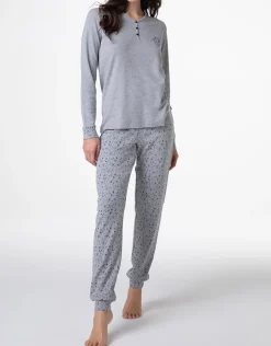 Donna LOVABLE Pigiami Donna-Pigiama Lungo Serafino in Interlock, REF# L0E9J