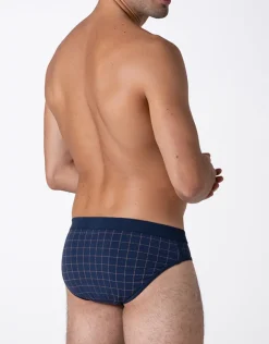 Uomo LOVABLE Slip-Slip Casual Stretch Cotton, blu check cognacREF# L0DL3