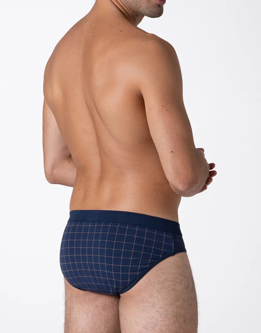 Uomo LOVABLE Slip-Slip Casual Stretch Cotton, blu check cognacREF# L0DL3
