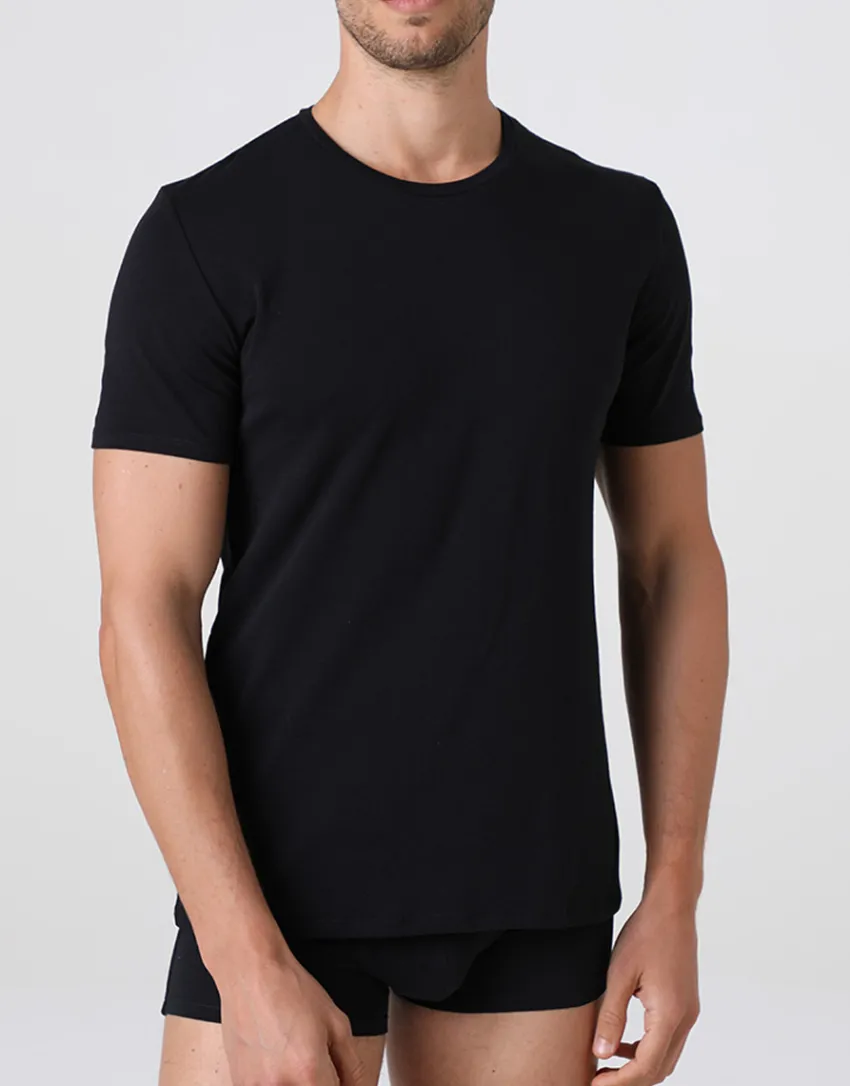 Uomo LOVABLE T-Shirt-T-shirt girocollo Supima Premium Cotton in cotone elasticizzato, REF# L6016