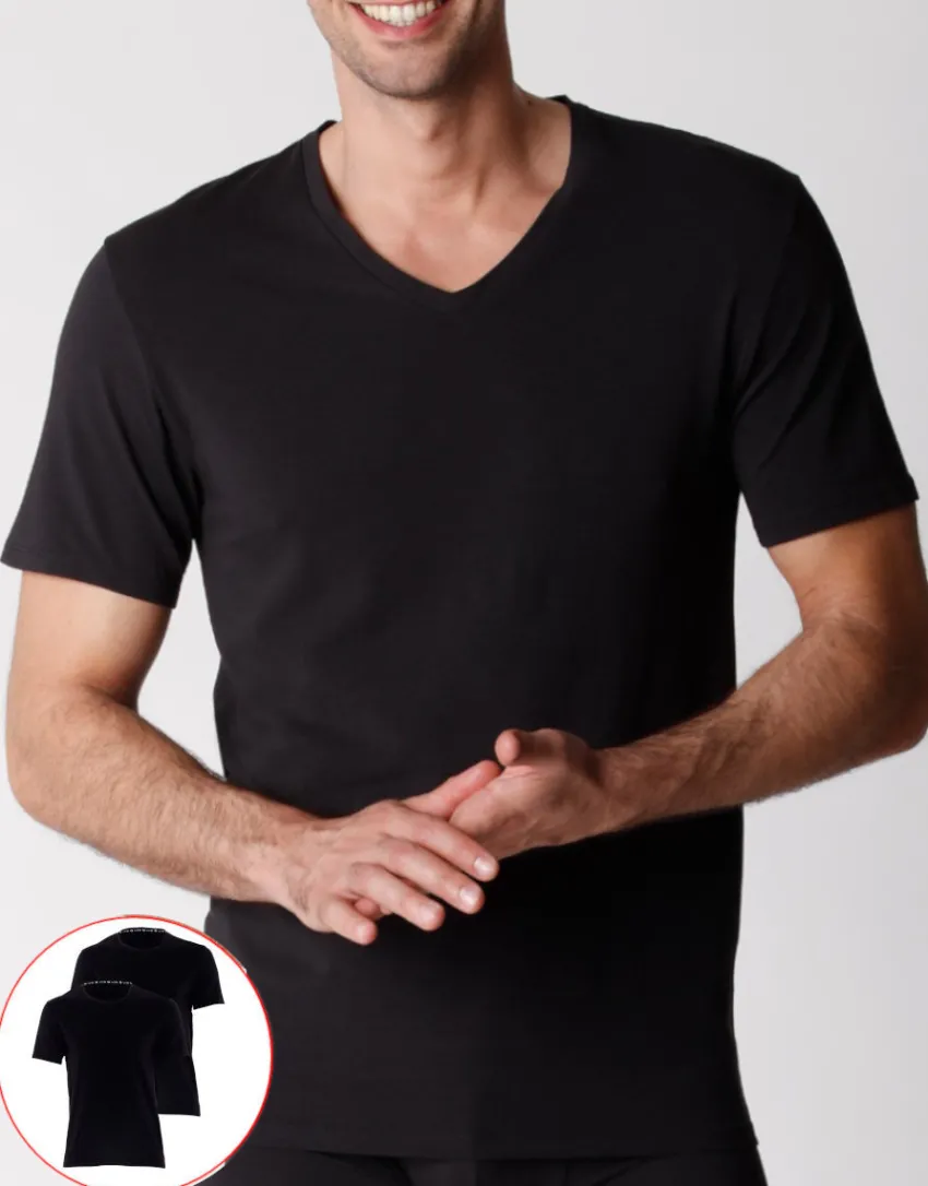 Uomo LOVABLE T-Shirt-T-shirt scollo a V uomo in cotone biologico, confezione x2 REF# L0A6E
